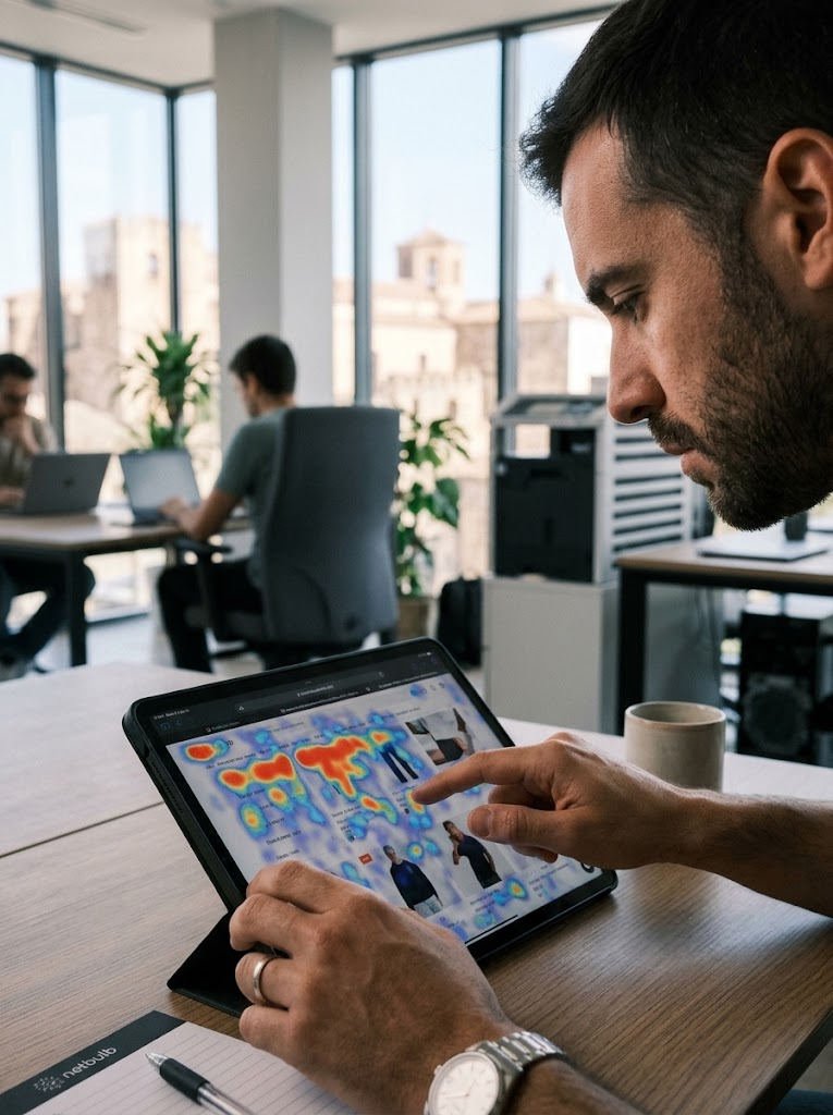 Diagnóstico de conversión sobre un mapa de calor de la página en una tableta