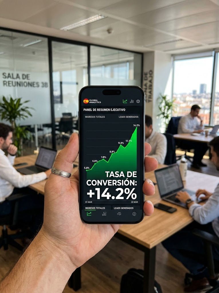 Móvil con la tasa de conversión de la web y su evolución