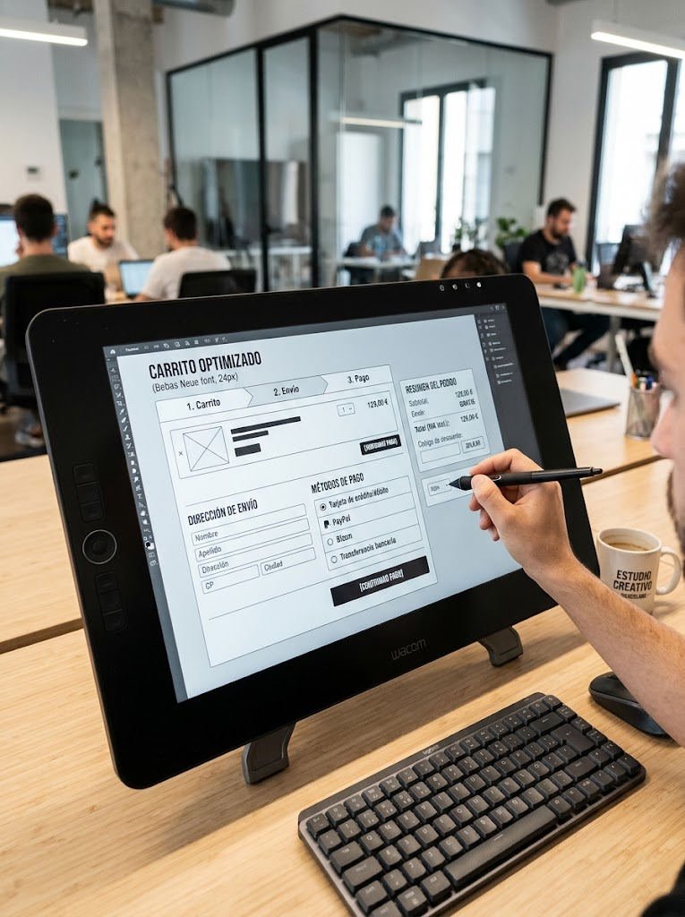 Boceto en tableta del carrito de compra optimizado con la estructura del checkout