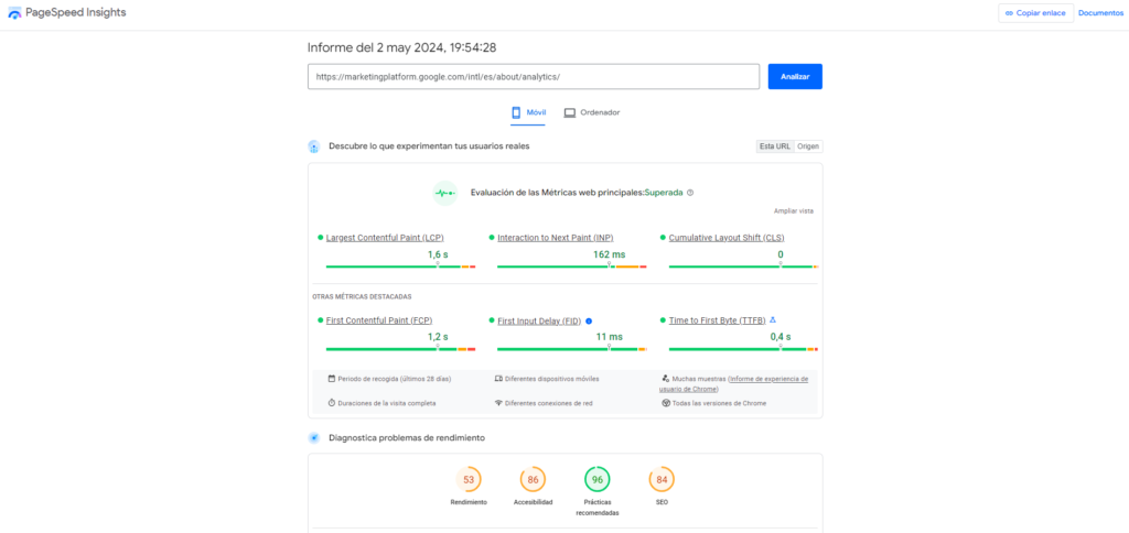 Descubre los pasos esenciales para saber cómo hacer una auditoría SEO 2 resultado de velocidad de google page speed