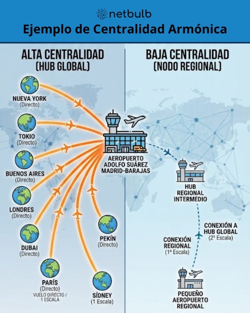 GEO y Common Crawl: Destripando el algoritmo de la IA y la metodología de visibilidad en grafos 3 Ejemplo de Centralidad Armónica