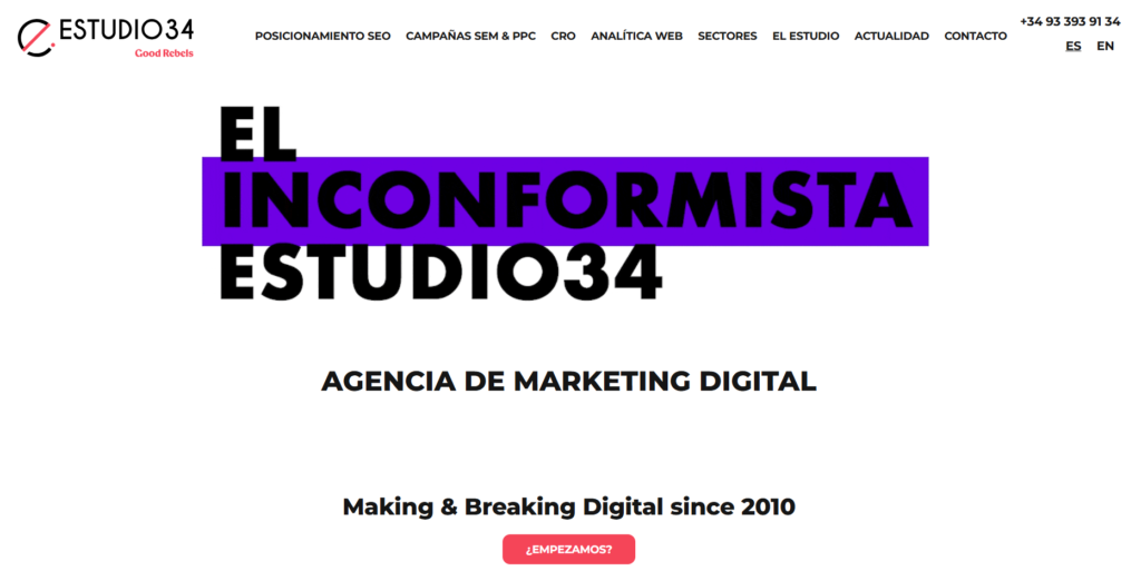 Mejores Agencias SEO de España en 2026 – Ranking de las Top 15 8 Estudio34 – Consultoría Personalizada y Enfoque en Conversión