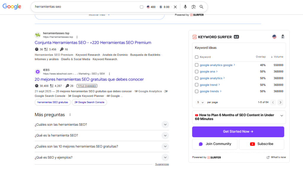 Keyword Surfer herramienta de extensión SEO