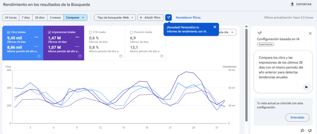 La configuración impulsada por IA en Search Console 2 Ejemplos prácticos para SEO que puedes hacer con Search Consle y la IA