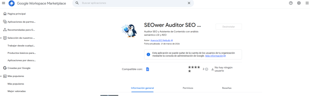 SEOwer en workspace en google