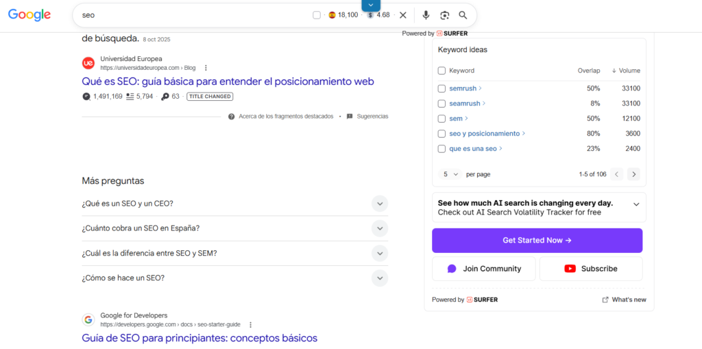 resultado serp extension