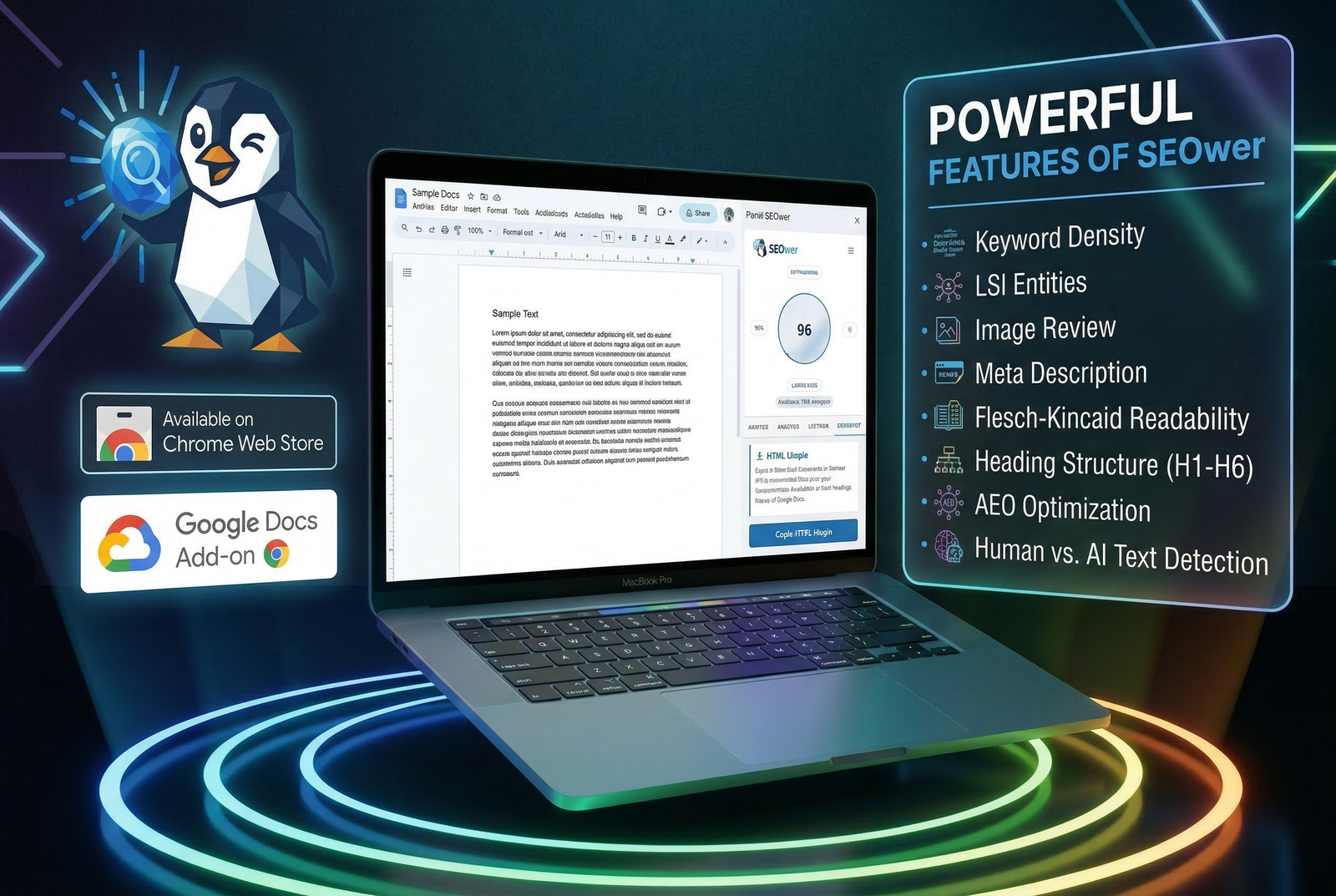 SEOwer sidebar panel - SEO Assistant in Google Docs