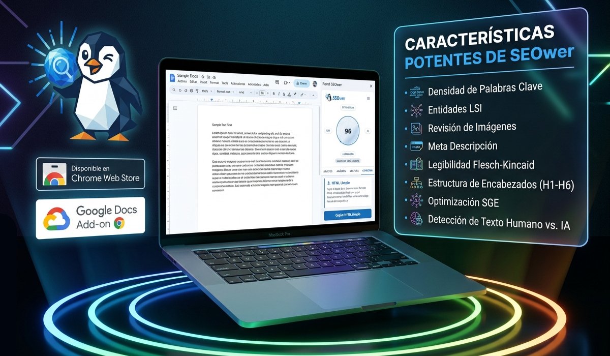 Panel lateral de SEOwer - Asistente de SEO en Google Docs