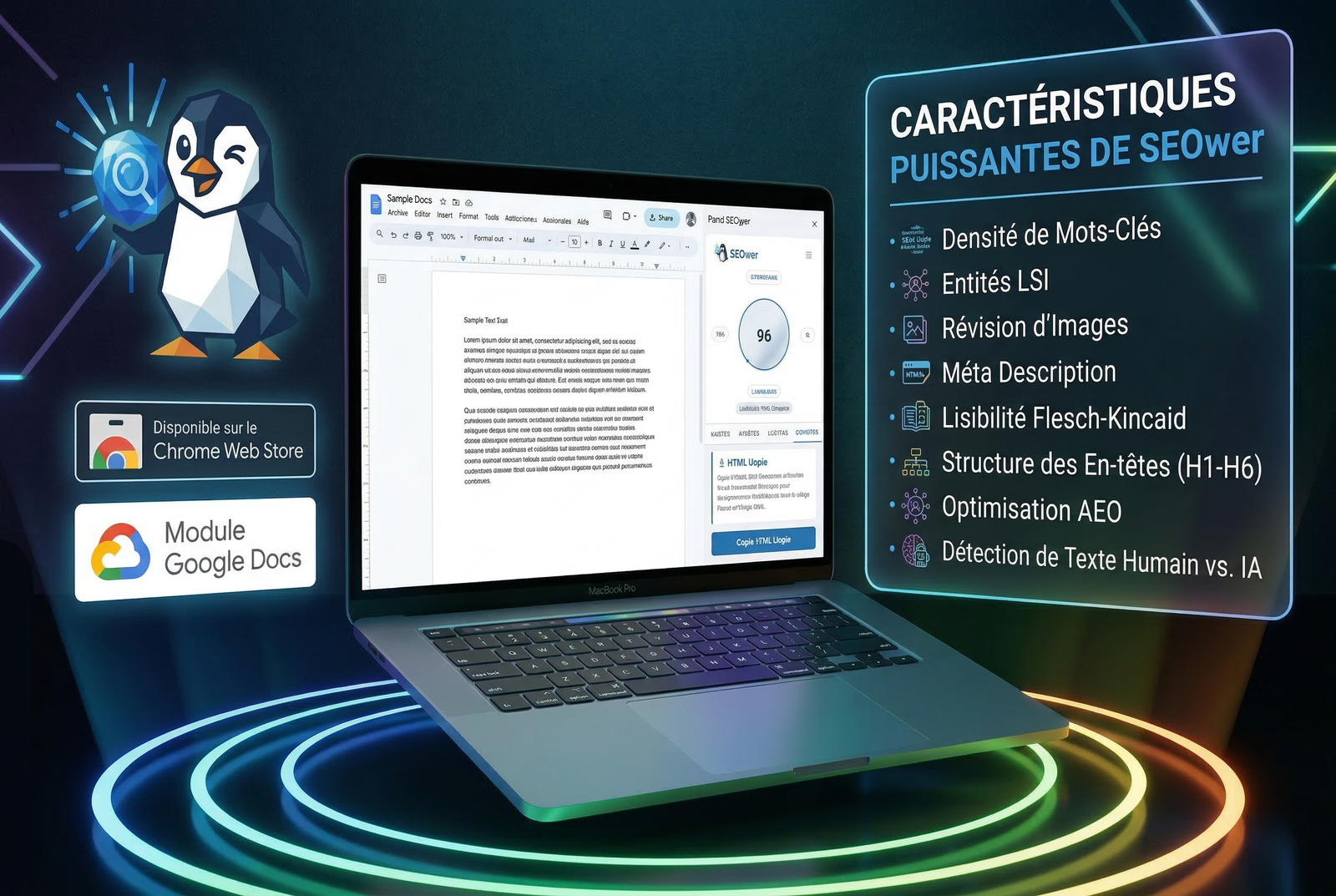 Panneau latéral SEOwer - Assistant SEO dans Google Docs
