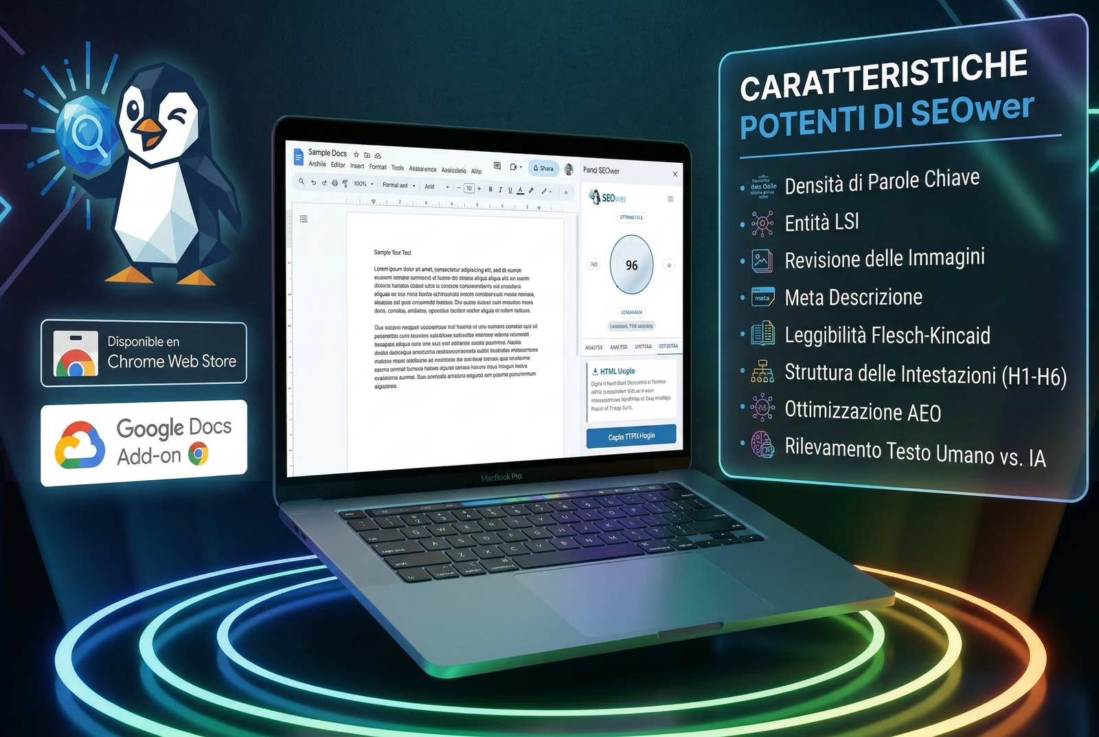 Pannello laterale SEOwer - Assistente SEO in Google Docs
